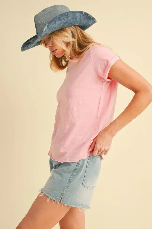 Aemi + Co Lettuce Edge Round Neck Short Sleeve Shirt  Style Ratio