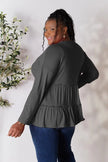 Double Take Half Button Long Sleeve Ruffle Hem Blouse  Style Ratio
