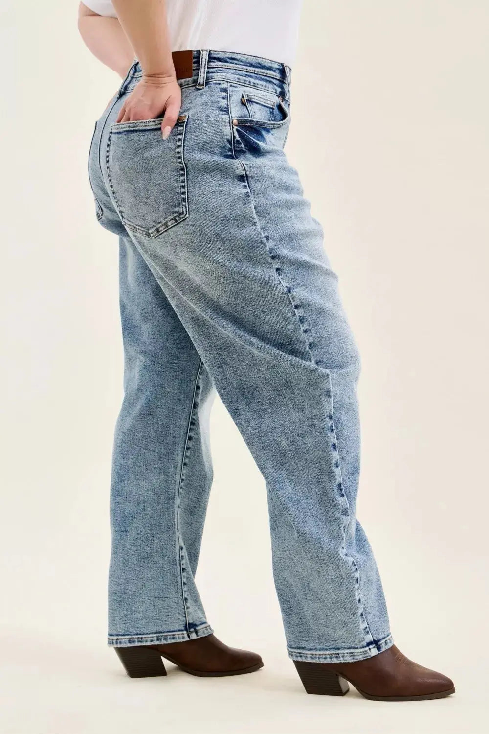 Judy Blue Full Size High Waist Marlow Arc Leg Jeans with Double Waistband  Style Ratio