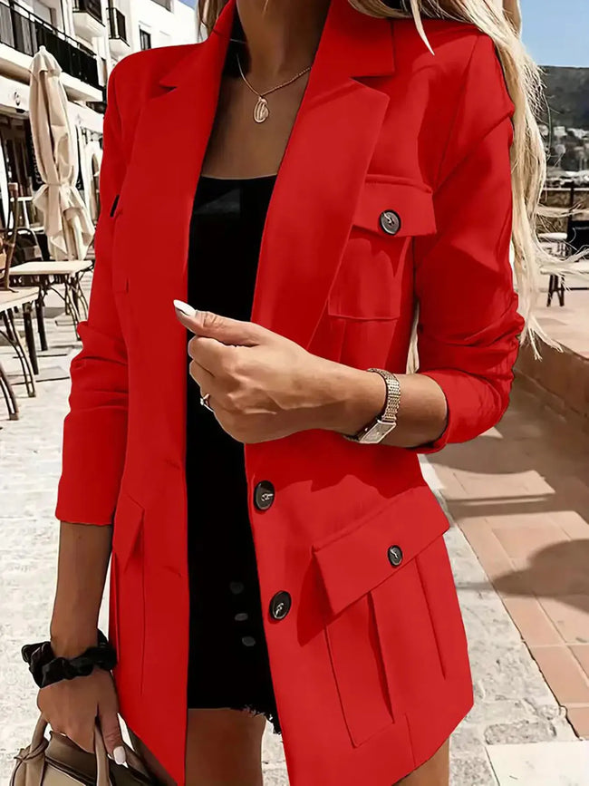 Lapel Collar Long Sleeve Blazer  Style Ratio