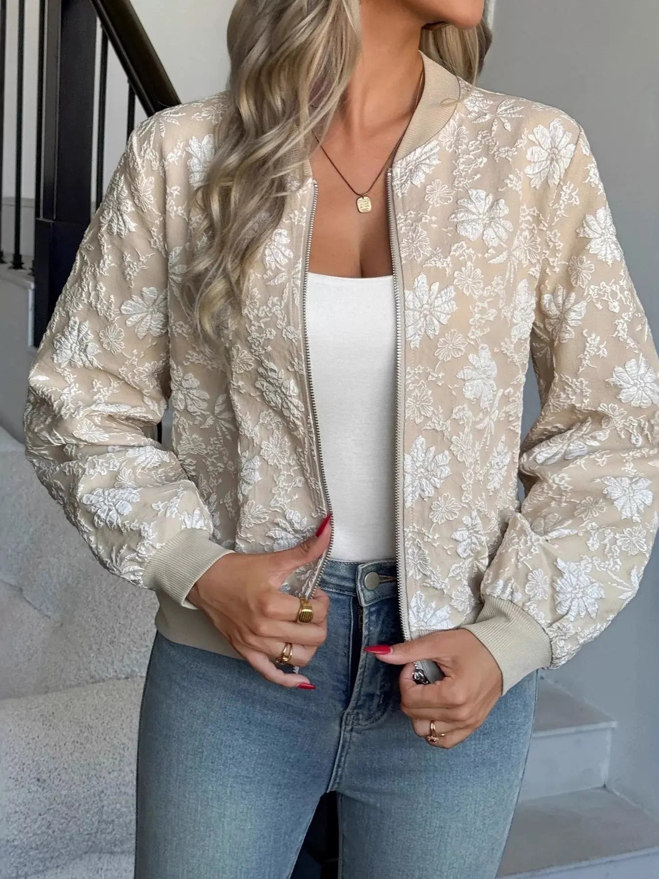 Floral Lightweight Zip Up Jacket  Style Ratio