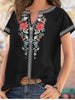 Full Size Floral Notched Short Sleeve Blouse  Style Ratio