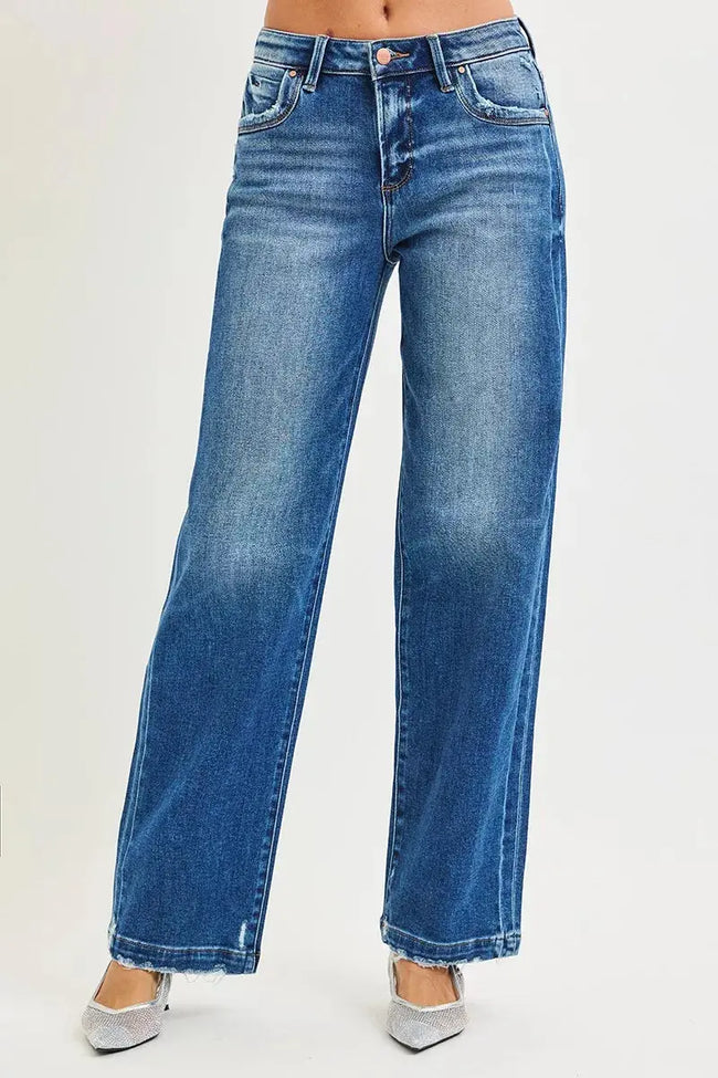 RISEN Full Size Slouchy Baggy Jeans Pocket Side Seam Detail  Style Ratio