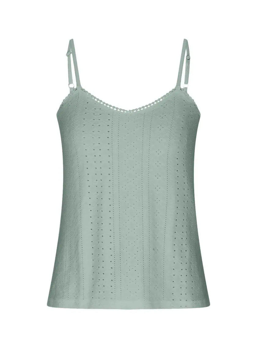 Eyelet Lace Detail V-Neck Cami  Style Ratio