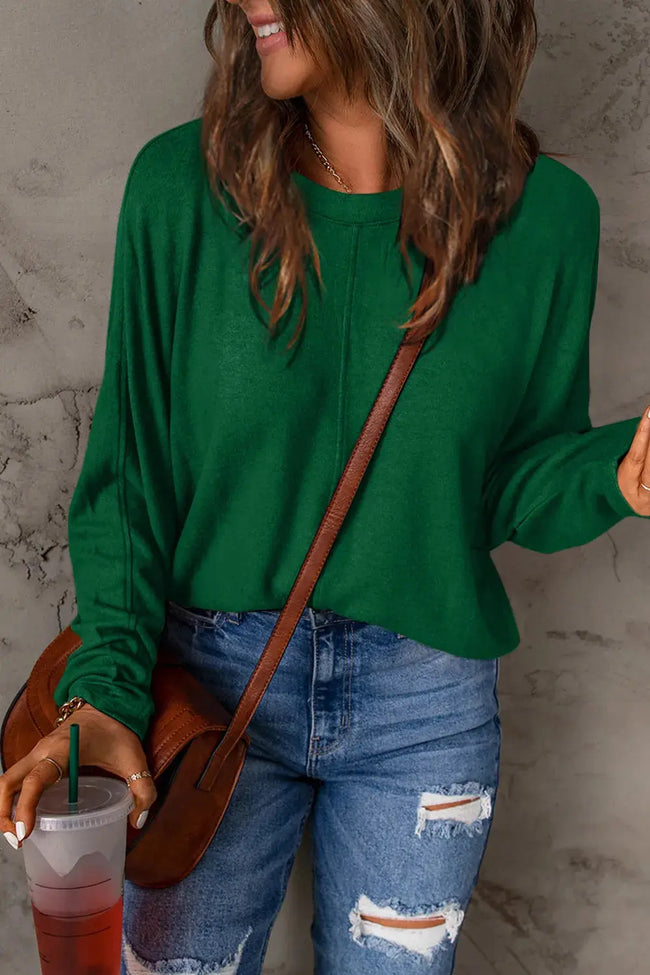 Double Take Full Size Round Neck Long Sleeve Shirt  Style Ratio