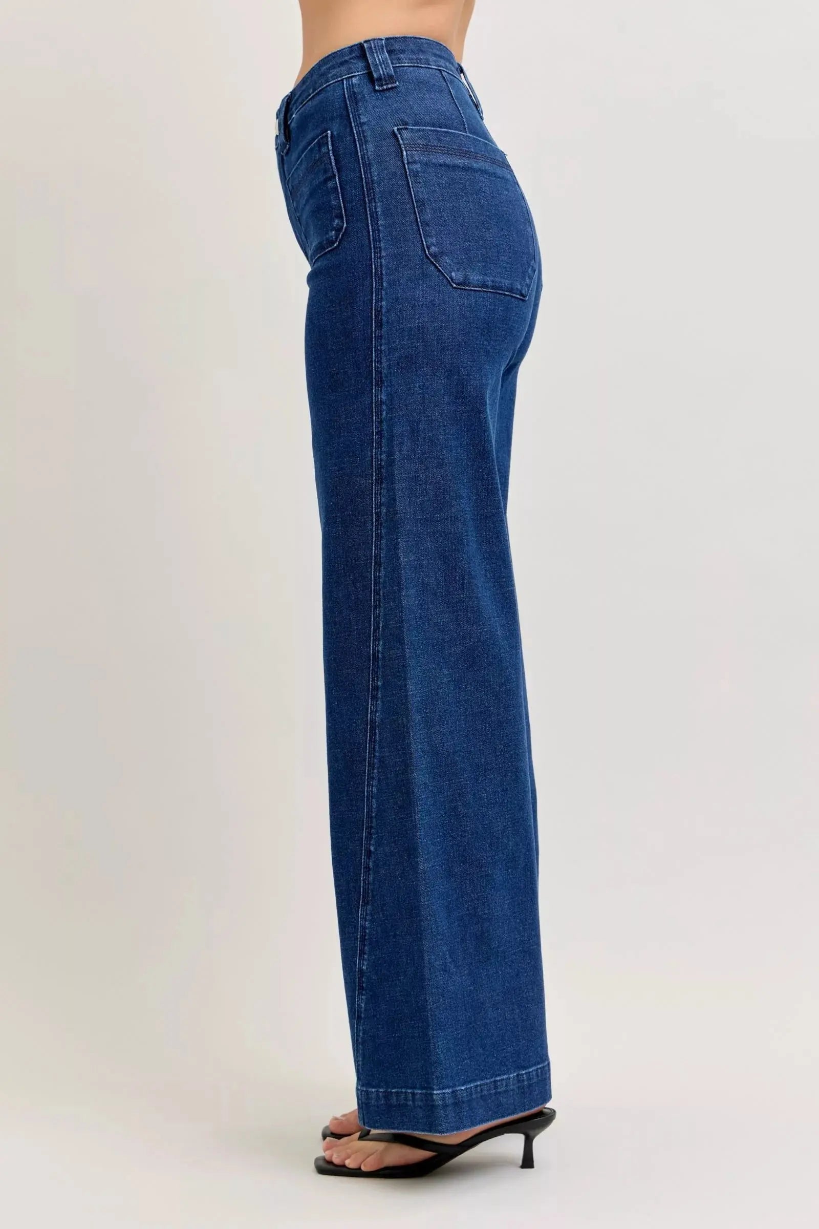 Judy Blue High-Waisted Retro Wide Jeans with Patch Pkts & Twisted Seams  Style Ratio