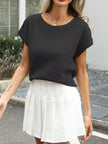 Round Neck Waffle Knit Top  Style Ratio