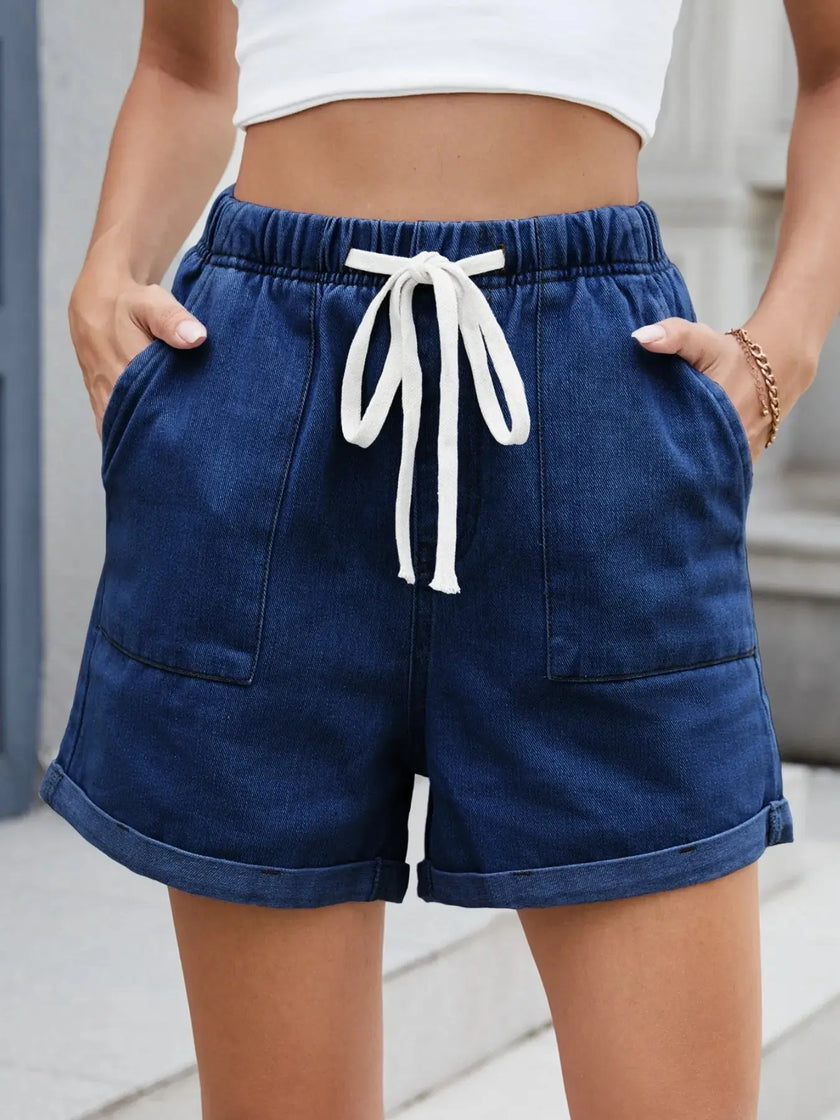 Drawstring Wash Denim Shorts  Style Ratio