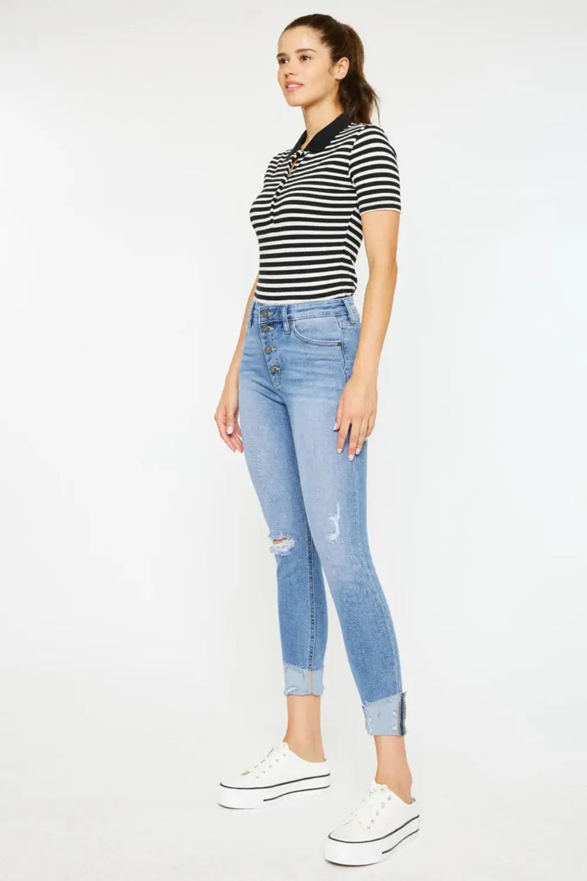 Kancan Distressed Cat's Whiskers Button Fly Jeans  Style Ratio