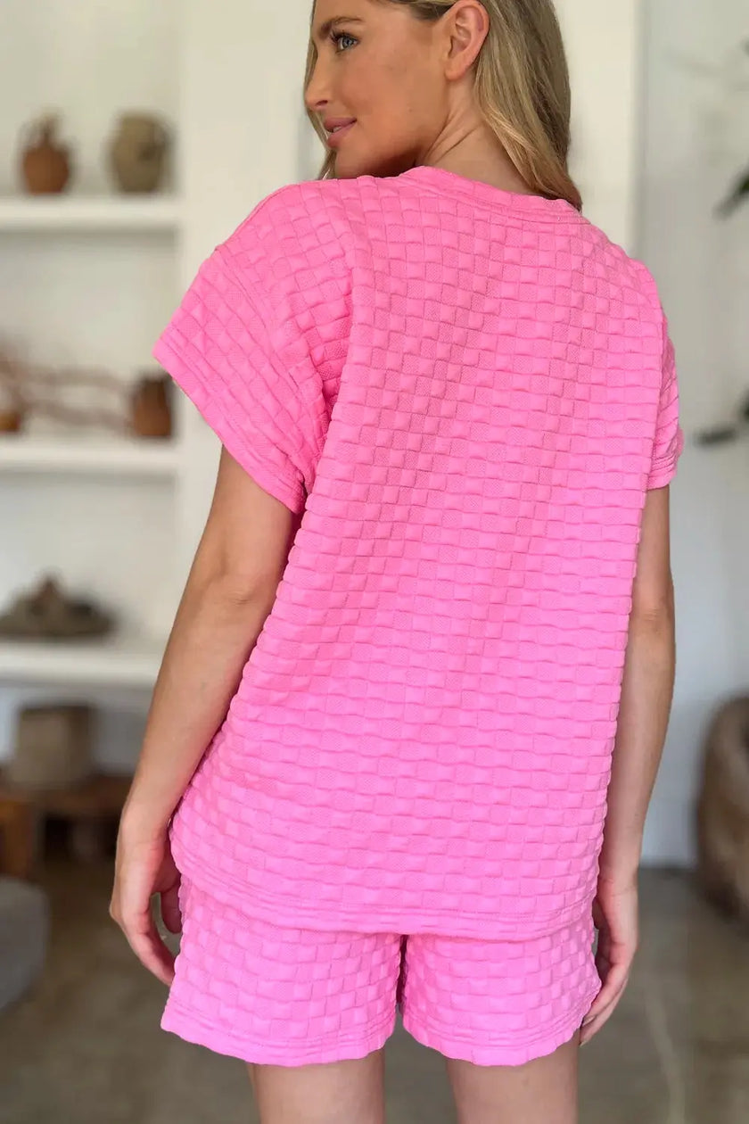 Double Take Full Size Texture T-Shirt and Shorts Set  Style Ratio