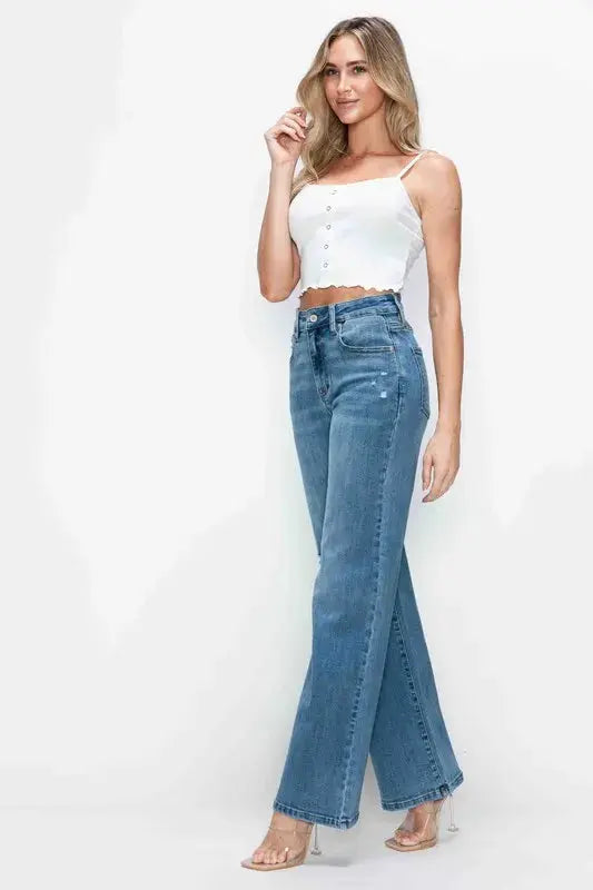 bytos Full Size High Rise Wide Leg Jeans with Pockets  Style Ratio