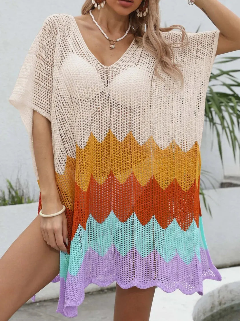 Openwork V-Neck Half Sleeve Cover-Up  Style Ratio