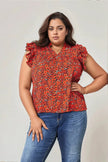 Double Take Floral Flutter Sleeve Notched Neck Blouse  Style Ratio