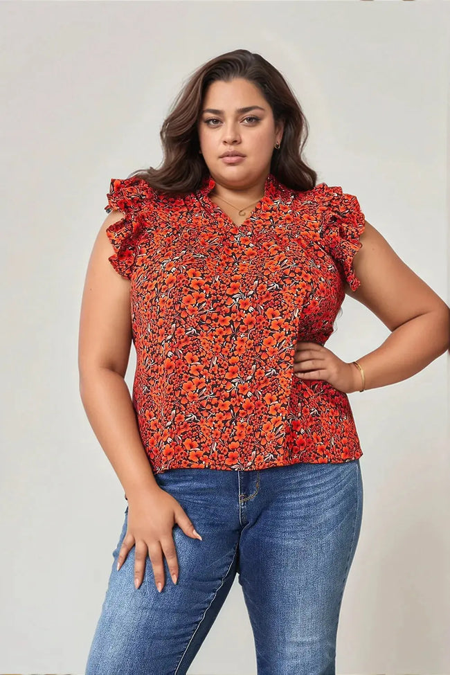 Double Take Floral Flutter Sleeve Notched Neck Blouse  Style Ratio