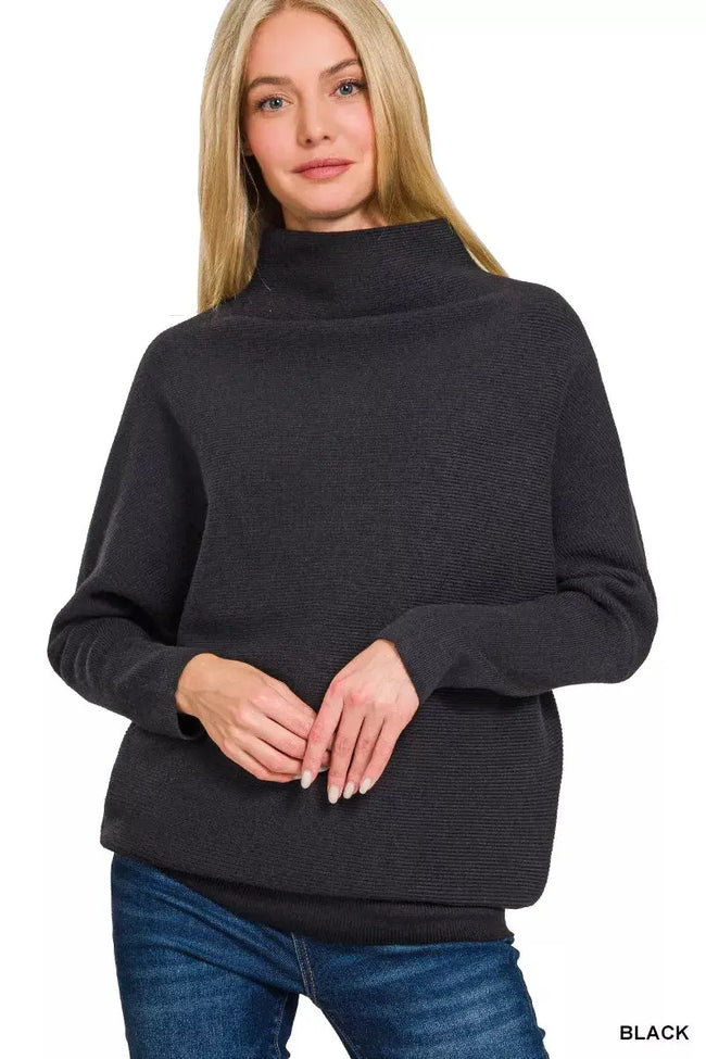 Zenana Viscose Dolman Sleeve Mock Neck Sweater  Style Ratio