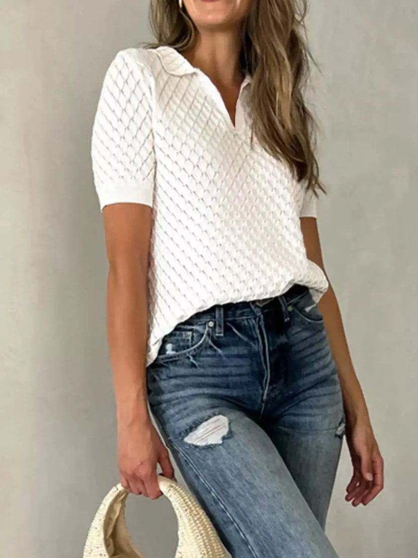 Textured Short Sleeve Knit Top  Style Ratio
