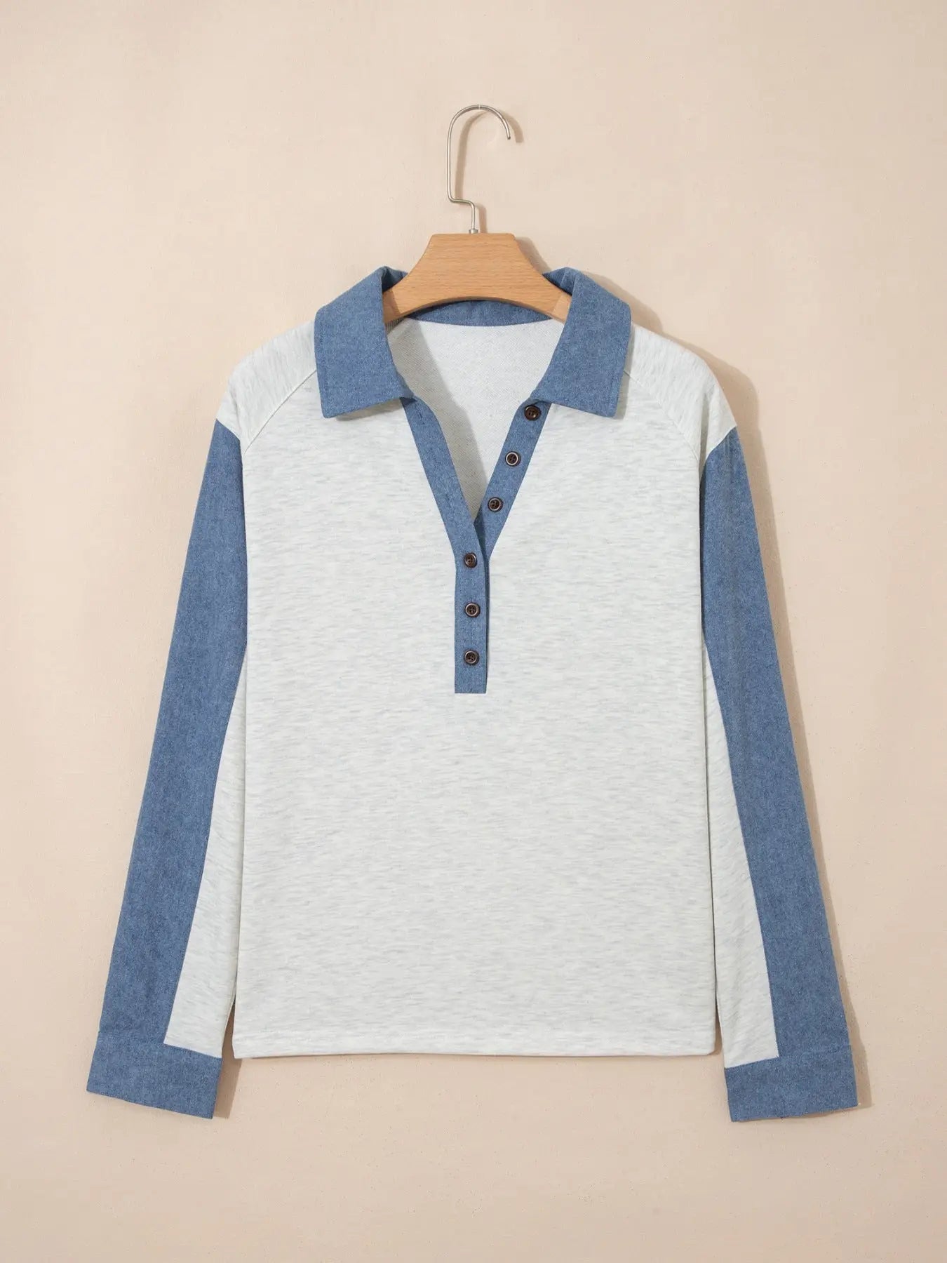 Color Block Button Detail Long Sleeve Shirt  Style Ratio