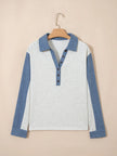 Color Block Button Detail Long Sleeve Shirt  Style Ratio