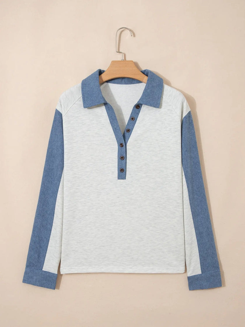 Color Block Button Detail Long Sleeve Shirt  Style Ratio