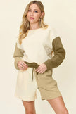 Double Take Full Size Contrast Drop Shoulder Top and Shorts Set  Style Ratio