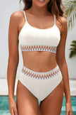 Textured Contrast Banding Bikini High Waist 2pcs Swimsuit  Style Ratio