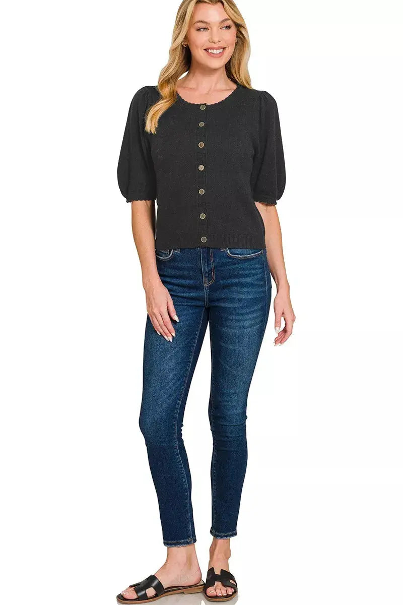 Zenana Puff Sleeve Wool Sweater Cardigan  Style Ratio