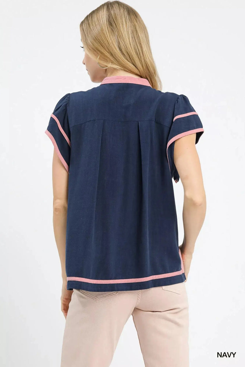 Umgee Linen Ruffle Sleeve Top  Style Ratio