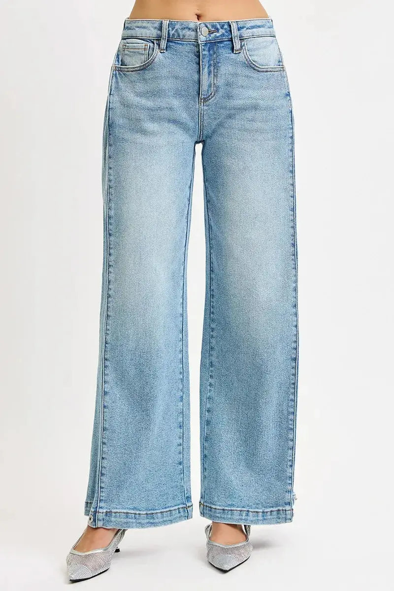 RISEN Mid Rise Wide Barrel Transferable Leg Snap Jeans  Style Ratio