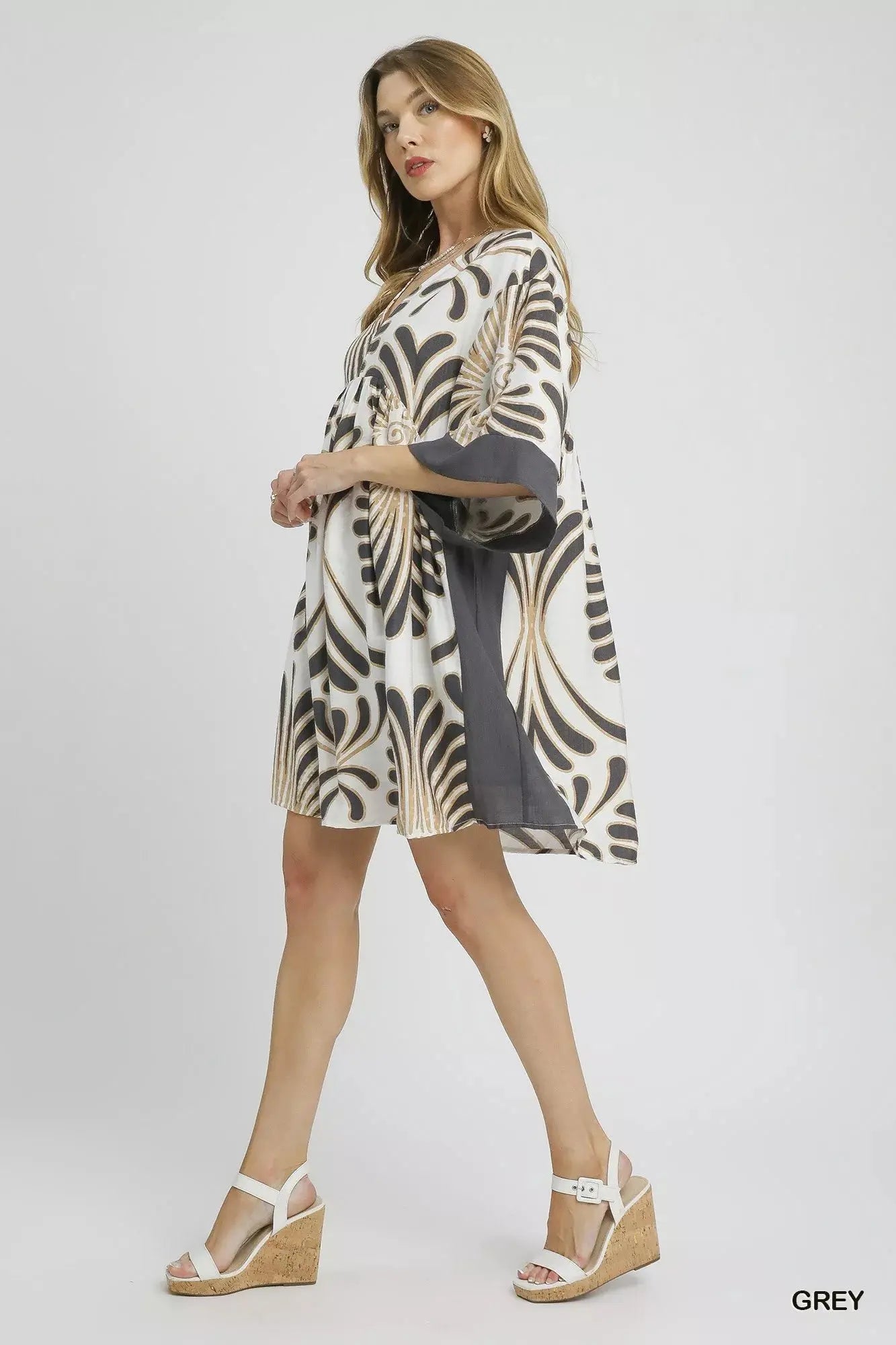 Umgee Abstract Print Kimono Sleeve Mini Dress  Style Ratio