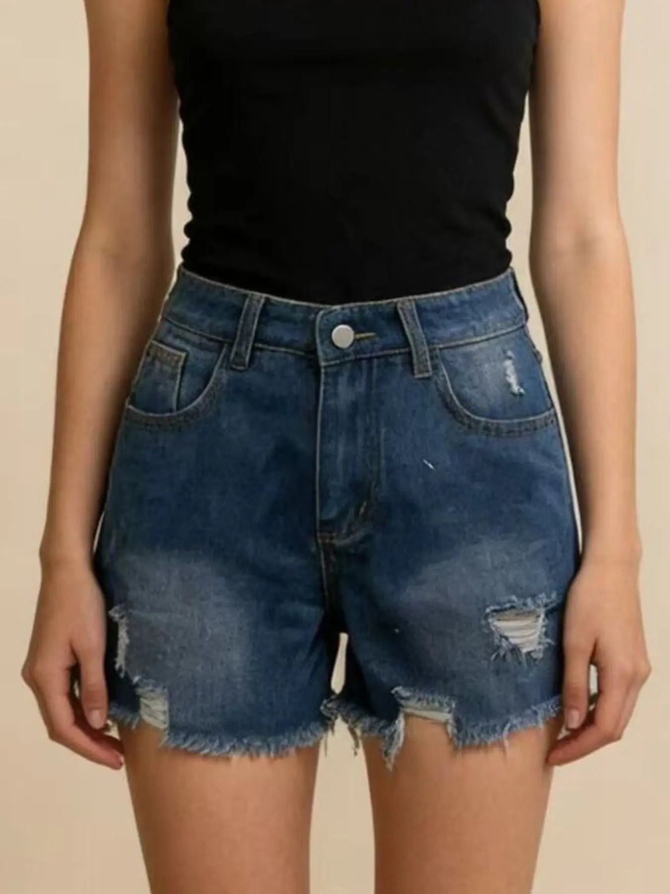 Distressed Frayed Hem Denim Shorts  Style Ratio