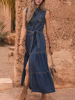 Button Front Sleeveless Denim Dress  Style Ratio