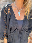 Full Size Embroidered Open Front Cardigan Plus Size  Style Ratio