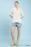 Umgee Linen Scalloped Ruffle Neck Blouse  Style Ratio