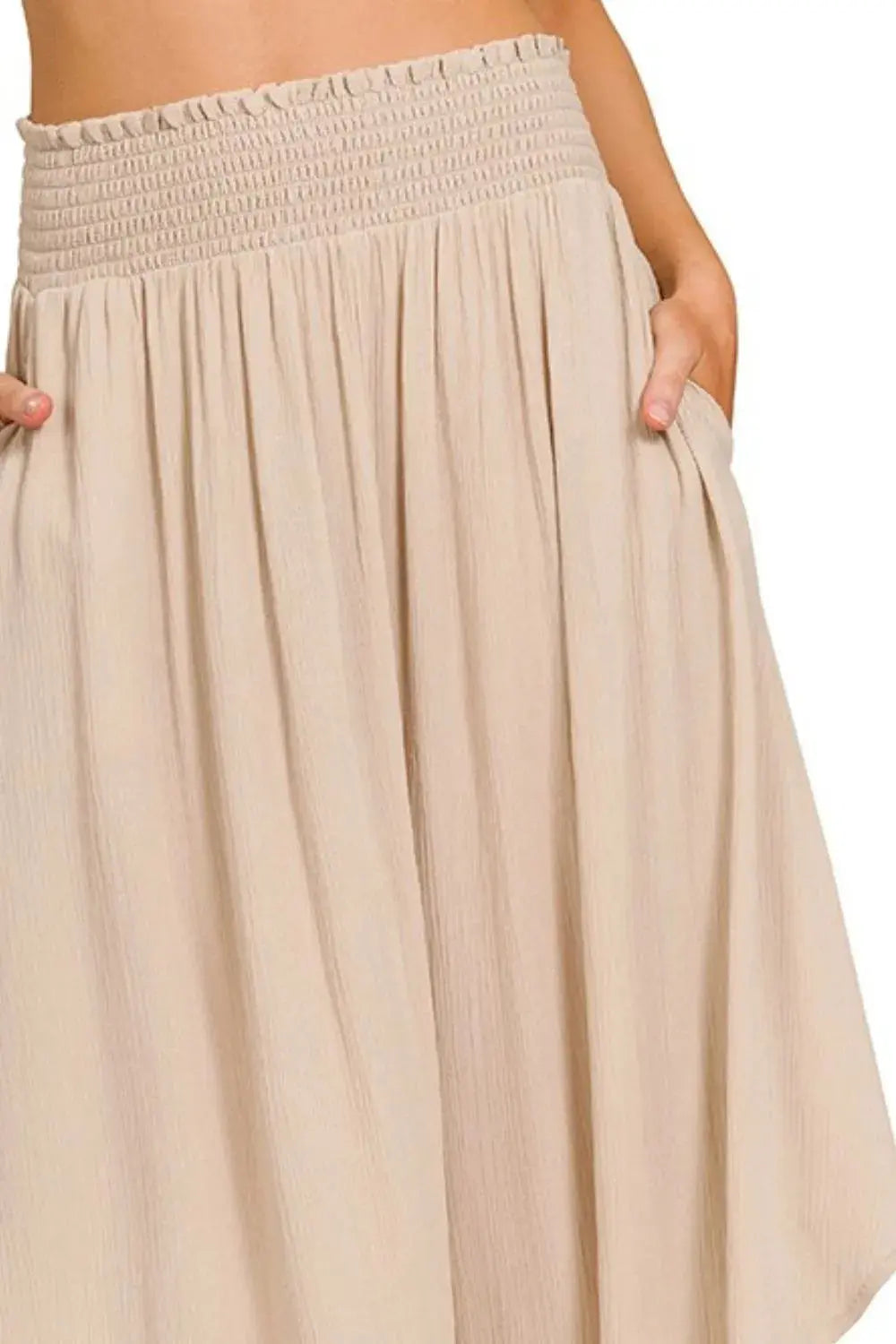 Zenana Woven Crinkle Smocked Waist Maxi Skirt W/ Pockets  Style Ratio