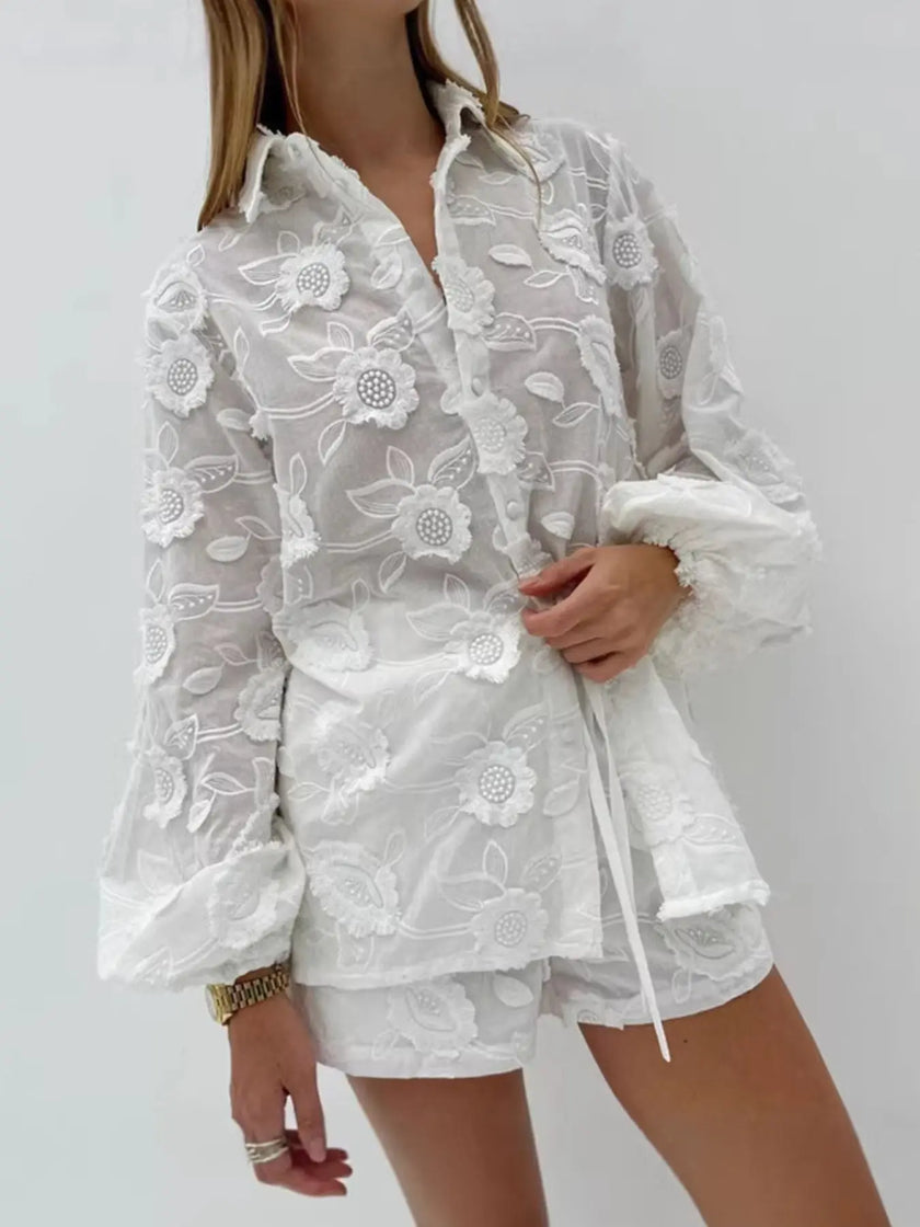 Floral Embroidered Shirt and Shorts Set  Style Ratio