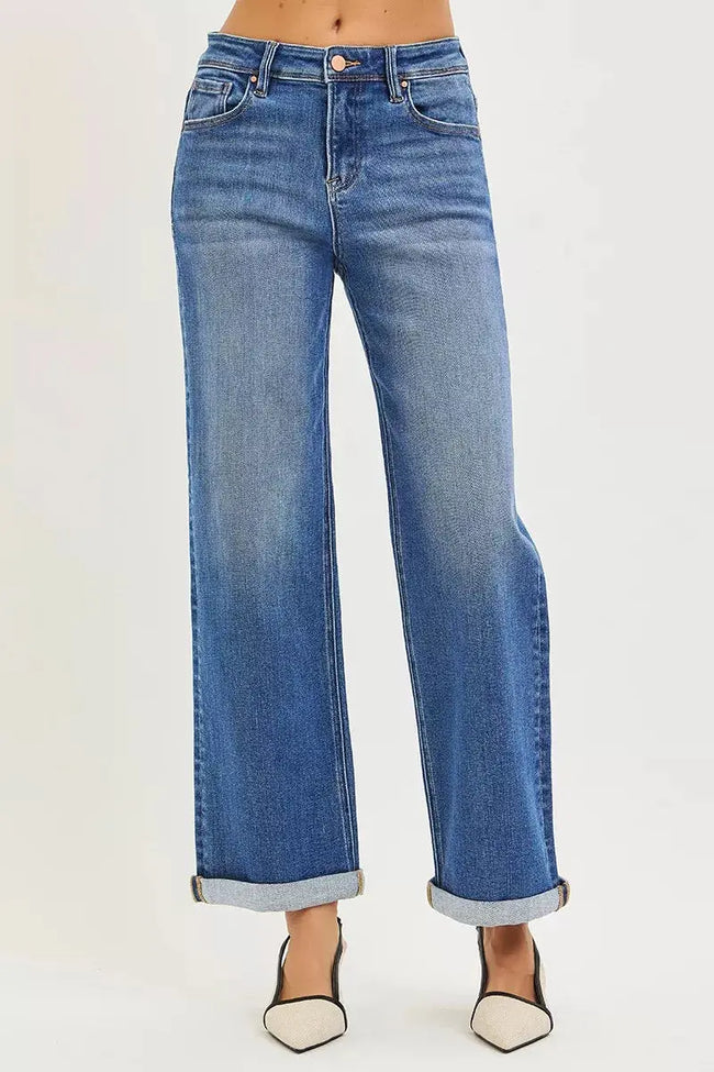 RISEN Full Size High Rise Relaxed Fit Ankle Straight Cuff Jeans  Style Ratio