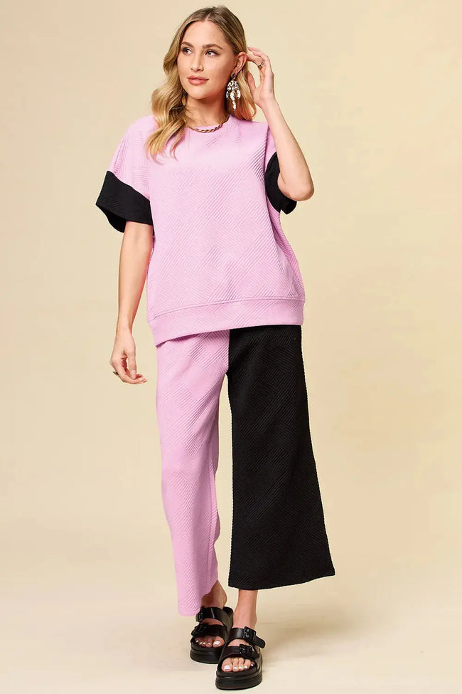 Double Take Contrast Shirt and Wide Leg Pants Set  Style Ratio