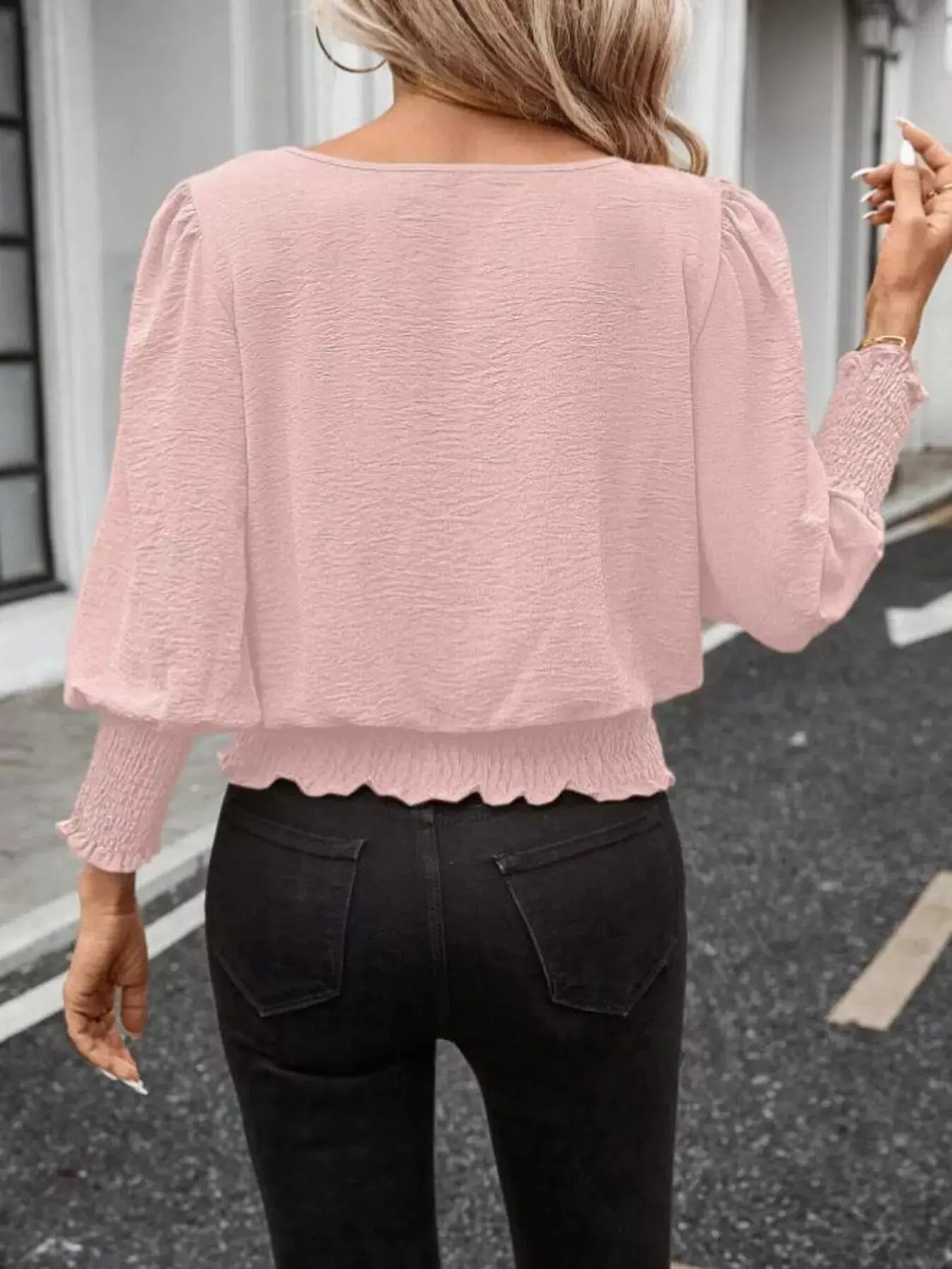 Smocked Waist Round Neck Blouse  Style Ratio