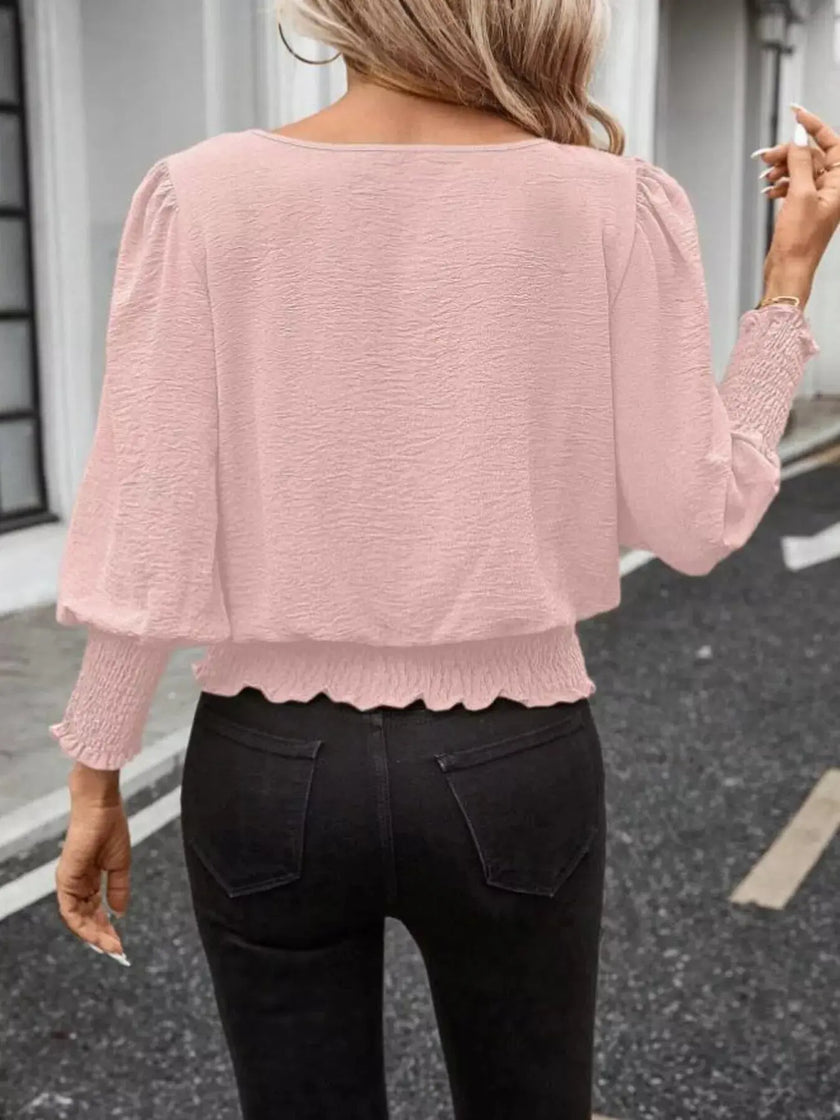 Smocked Waist Round Neck Blouse  Style Ratio