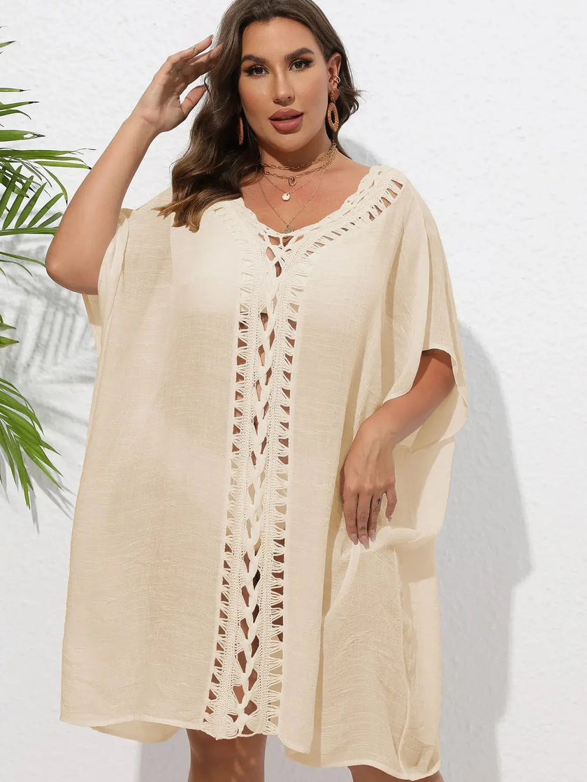 Crochet Trim V-Neck Beach Cover Up  Style Ratio