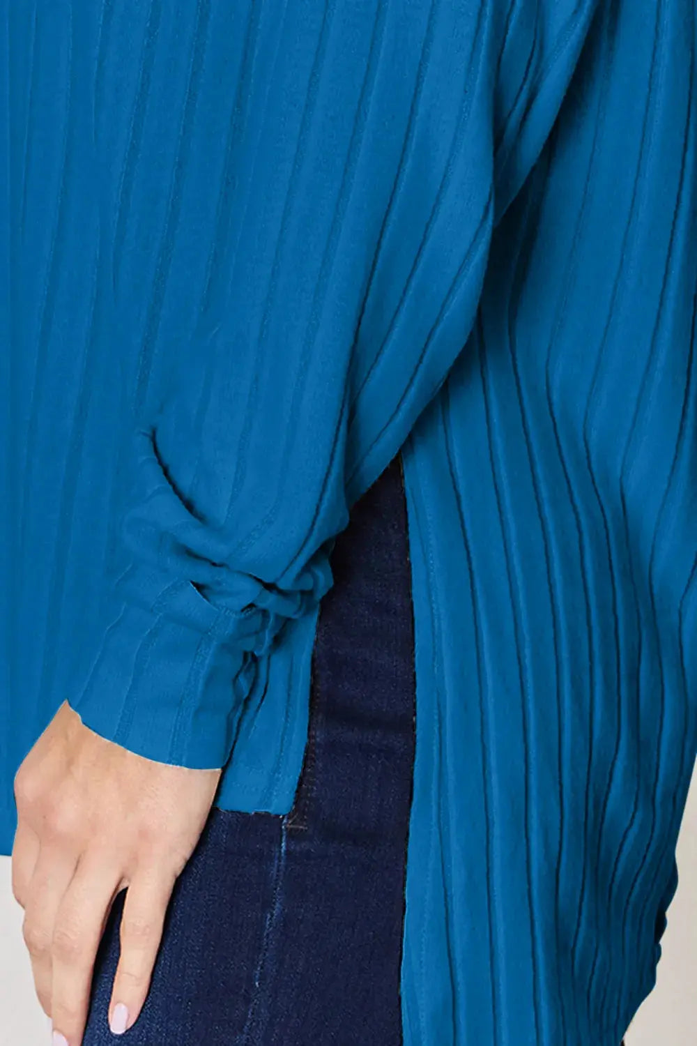 Basic Bae Full Size Ribbed Round Neck Long Sleeve Shirt  Style Ratio