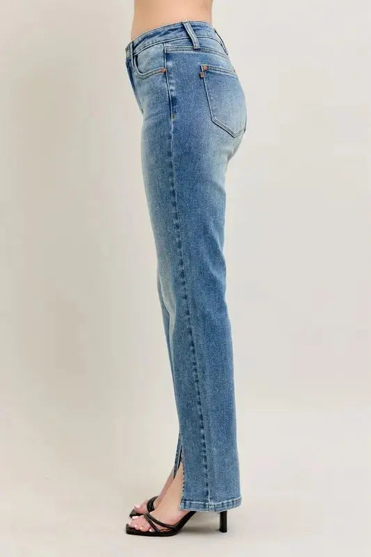 Judy Blue Full Size High Waist Vintage Wash Front Seam & Slit Straight Plus Size  Style Ratio