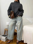 Mock Neck Dropped Shoulder Sweater  Style Ratio