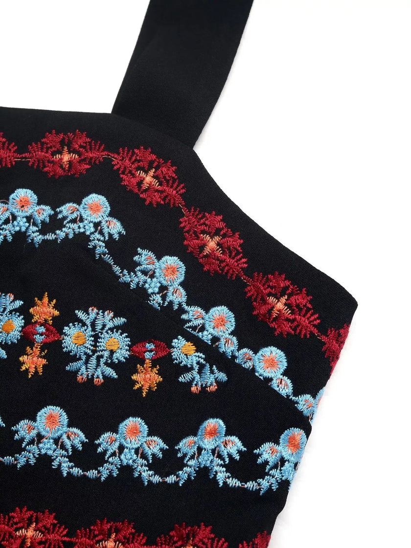 Embroidered Wide Strap Romper  Style Ratio