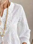 Eyelet Embroidered Notched Blouse  Style Ratio
