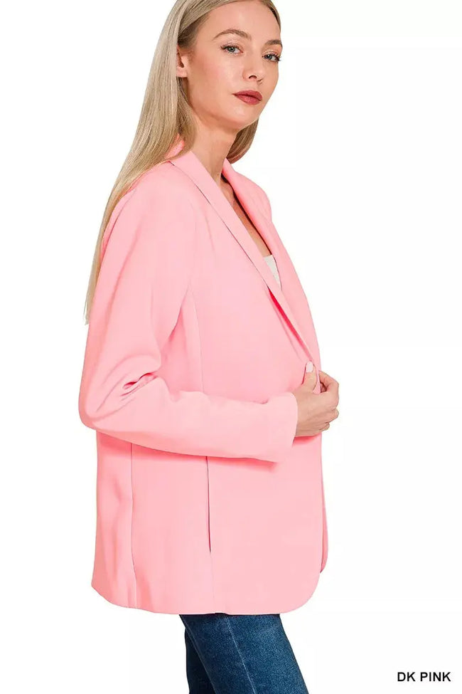 Zenana Woven Long Sleeve Blazer With Lining  Style Ratio