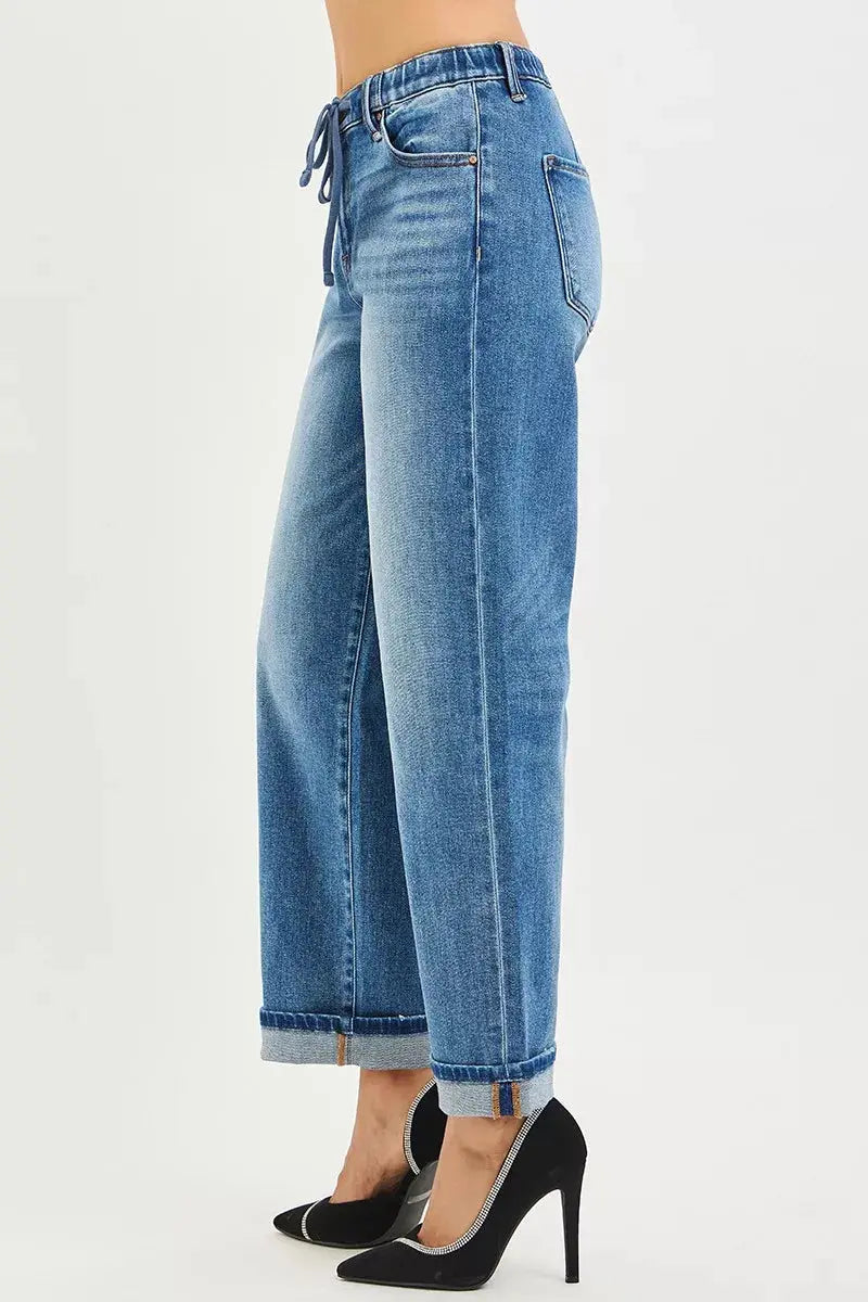 RISEN Elastic Band Slouch Ankle Boyfriend Cuffed Hem Jeans  Style Ratio