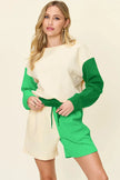 Double Take Full Size Contrast Drop Shoulder Top and Shorts Set  Style Ratio