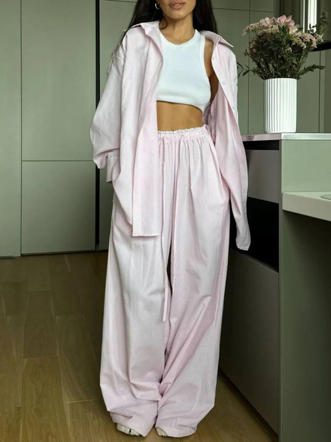 Relaxed Fit Long Sleeve Shirt and Pants Loungewear  Style Ratio