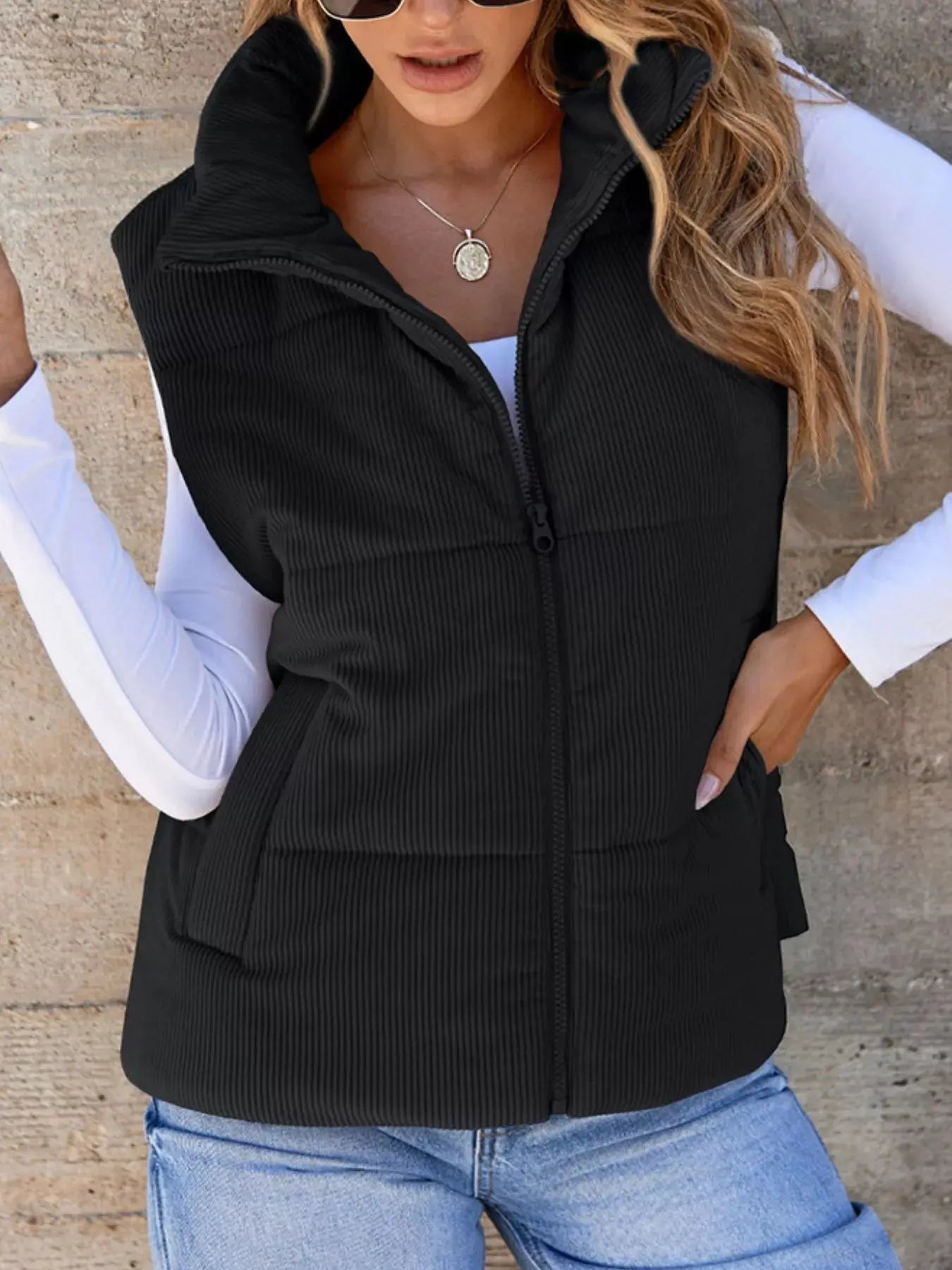 Corduroy Zip Up Vest Coat  Style Ratio